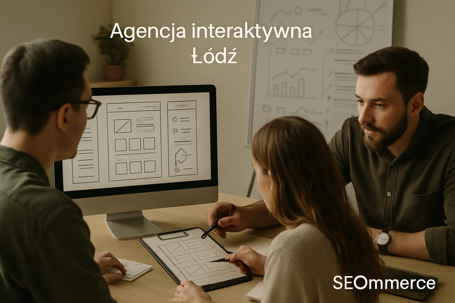Warsztat projektowania stron w Łodzi z makietami, sekcjami zaufania i planem wdrożenia dla lokalnej firmy. Hero dla strony "Agencja interaktywna Łódź".