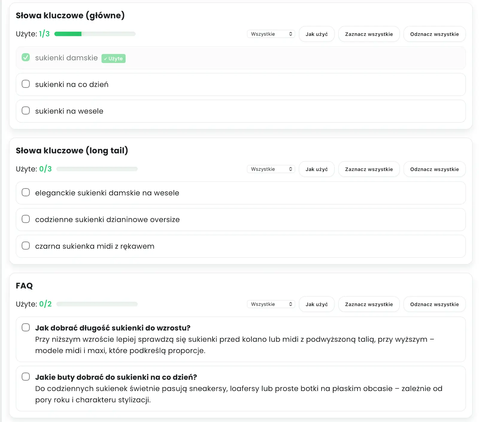 Grafika prezentujaca prace na frazach kluczowych i long tailu.